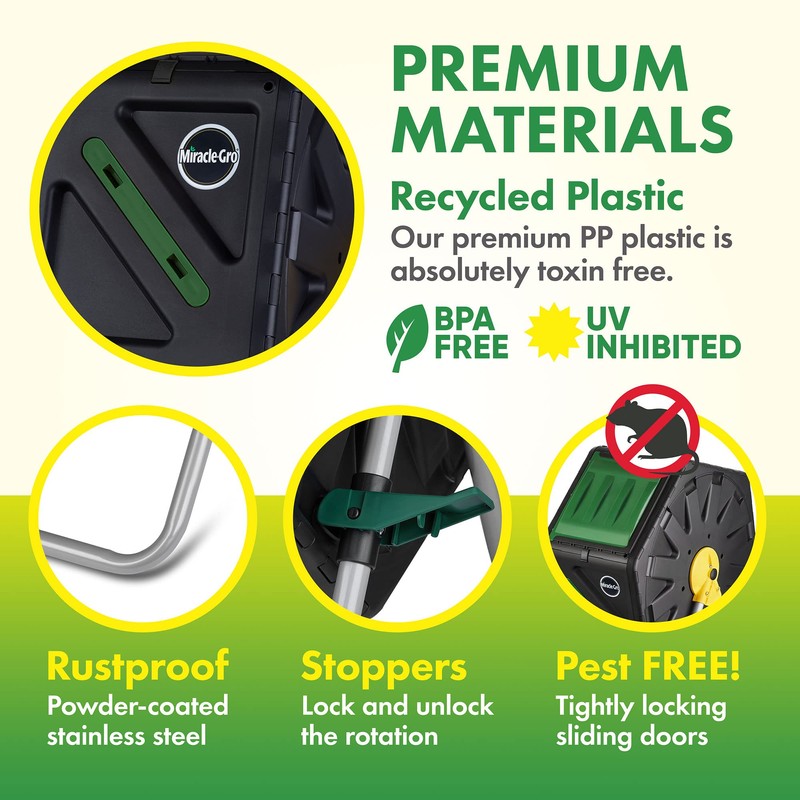 Miracle-Gro Compost Tumbler Single Chamber – Easy-Turn Composter Tumbler Outdoor