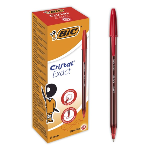 BIC Crystal Exact Fine Point Pens (0.7 mm) - Red, Box of 20