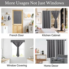 NICETOWN Portable Blackout Small Curtains for Kitchen, Thermal Lnsulated Self-Adhesive Short Curtain Drapes for Baby Nursery/Storage Room Bathroom Basement, 1 Panel (Grey, 42" W x 48" L)