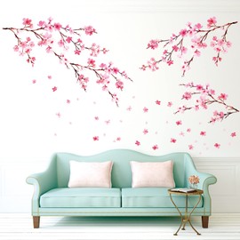 DECOWALL DS12-2003P1903 Watercolor Cherry Blossoms Kids Wall Stickers Wall Decals Peel and Stick Removable Wall Stickers for Kids Nursery Bedroom Living Room