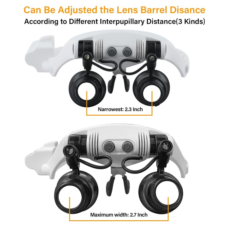 Hands Free Head Magnifying Glasses, Magnifier with Light, 1X, 2X,