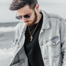 KeyStyle Golden Number 7 Pendant Bling CZ Numbers Necklace for Men, No 7 Crystal Pendant Crystal Pendant For Sport Lovers