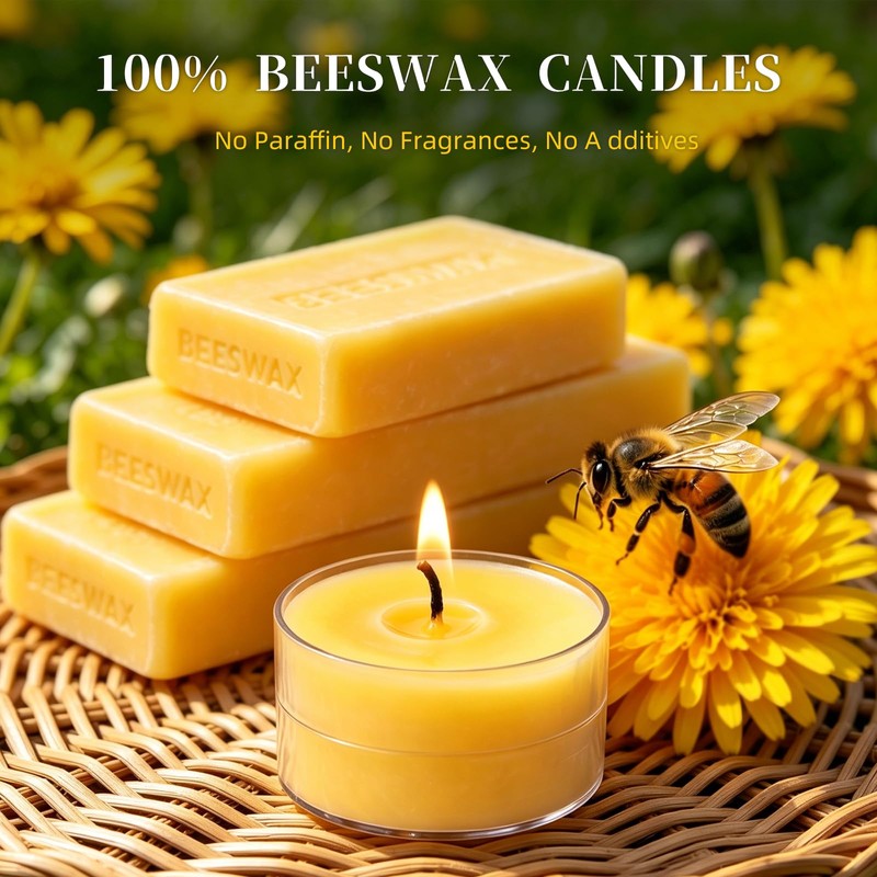 UGBEM Beeswax Tea Light Candles Bulk 6 Hour Non Toxic
