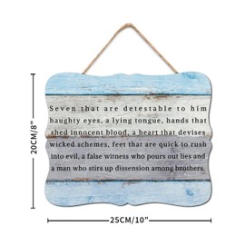 BRUYU5SE Seven That Are Detestable to Him Haughty Eyes Wooden Signs Hanging Sign Rustic Christian Quote Wooden Wall Art Decorative For Home Laundry Room Kitchen Bedroom 8x10in