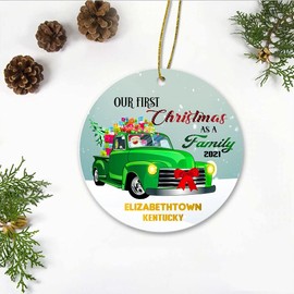 First Christmas Ornament 2021 - Our First Christmas As A Family Elizabethtown Kentucky KY State - 1st Home Family House Ornament 3" Plastic