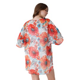 Ambesonne Flowers Women's Kimono Sheer Chiffon Cardigan Boho Watercolor, Medium