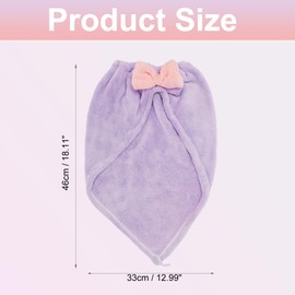 VOCOSTE 2pcs Hair Drying Towels, Triangular Hair Towel Wrap for Women, Absorbent Hair Turban Towel, Bow Hair Drying Cap for Straight Short Hair, Purple