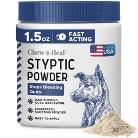 Chew + Heal Labs Styptic Powder for Dogs & Cats - 1.5 oz - Quick Stop Bleeding for Dogs Nails & Minor Cuts - Blood Clotting Powder & Bleed Stop Formula
