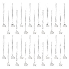 UNICRAFTALE 40Pcs 304 Stainless Steel Extension Chain Sets Curb Chain Extender 60mm End Chains with Heart Chain Tabs Extension Tails with Tiny Heart Charm for Necklace Bracelet Jewelry Making