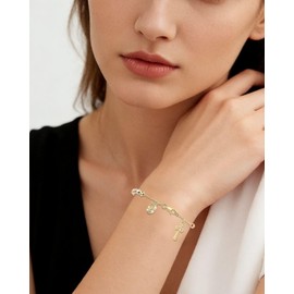 J&H DiaJuvelo Rosary Bead Cross Bracelet 14k Gold Plated Virgin Mary Bracelets Non Tarnish Religious Catholic Virgen de Guadalupe Jewelry Catolicos Rosarios Confirmation Baptism Charm Gifts for Women (Gold-F)