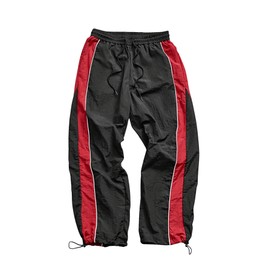 SHENHE Men's Y2k Wide Leg Color Block Baggy Parachute Pants Hip Hop Track Trousers Streetwear Red X-Large