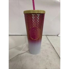 *NEW* Starbucks 2024 Pearl Ruby White Gold Ombre Studded Tumbler 24oz Venti Cup