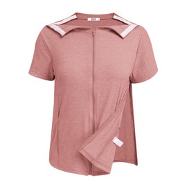 Deyeek Mastectomy Shirts with Drain Pockets Zip up Chemo Port Access Tops for Women Post Shoulders Surgery Must Have