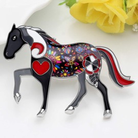 NEWEI Enamel Alloy Elegant Horse Brooch Pin for Women Girl Gift Clothes Scarf Decoration Animal Jewlery, enamel Rhinestone Crystal