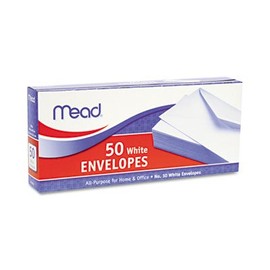 Mead Products - Mead - Business Envelope, 4 1/8 x 9 1/2, 20 lb, White, 50/Box - Sold As 1 Box - Traditional gummed-adhesive V-flap closure. - Substantial business-weight paper. - Tastefully attractive smooth finish.