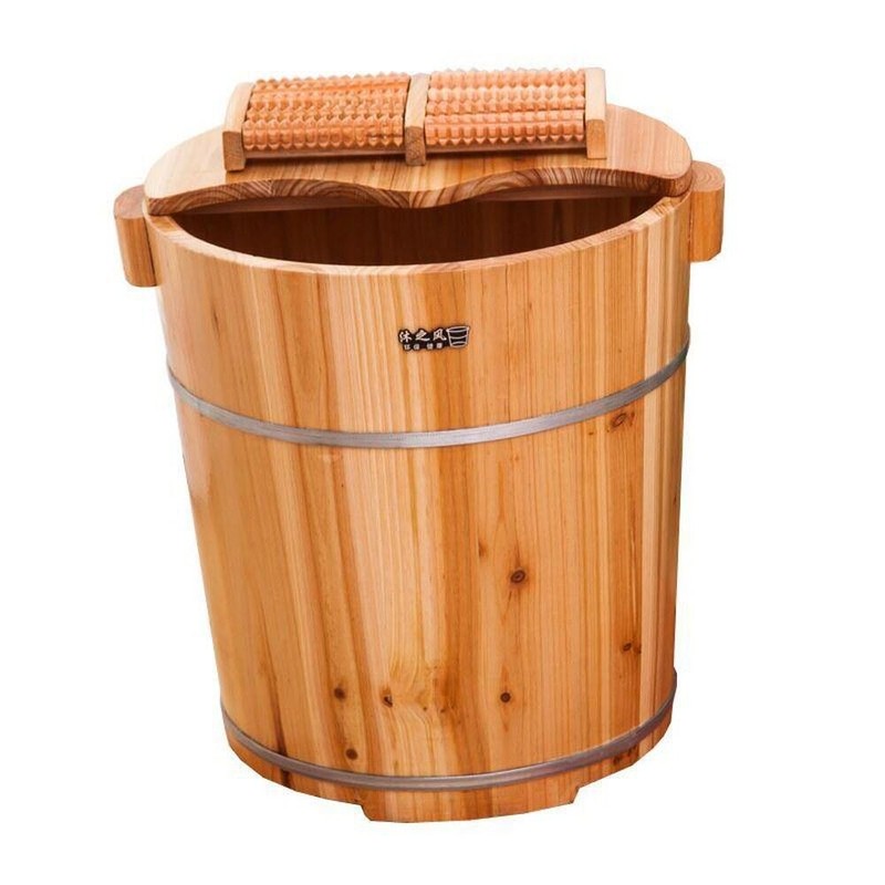 Hinoki 히노끼족욕통 발습식 편백나무 발찜질 건식 40CM [40둥근 부 훈증접시
