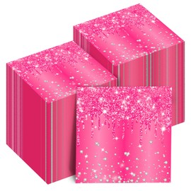 Janlaugh 200 Pcs Birthday Napkin for Glitter Diamonds Happy Birthday Party Supplies Paper Beverage Napkins for Birthday Wedding Bridal Shower Party Favors(13 x 13 Inch,Hot Pink)