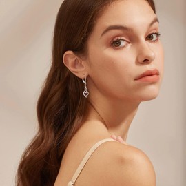 Inpasne Infinity Dangle Drop Earrings for Women 925 Sterling Silver Leverback Earrings Garnet January Birthstone Earrings Heart Twisted Jewelry Gifts for Women Mom Her Wife Girlfriend Daughter