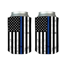 Blue Line Collapsible Beer Can Bottle Beverage Cooler Sleeves 2 Pack Gift For Police Officer