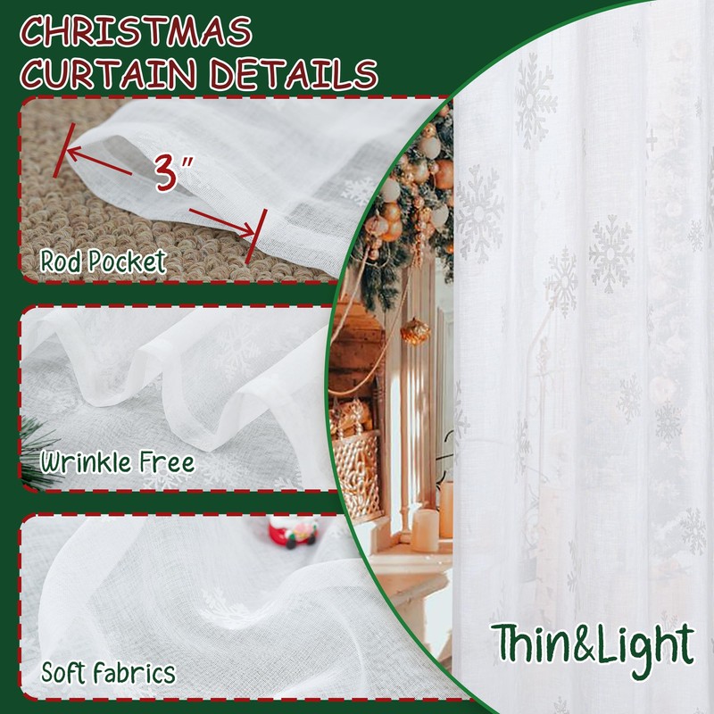 BGment Christmas Sheer Curtains 63 Inches Long 2 Panels Set,