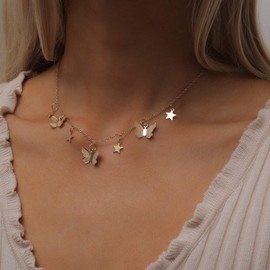 Aimimier Bohemian Butterfly Choker Necklace Star Insect Pendant Necklace Boho Prom Party Festival Jewelry for Women and Girls (Gold)