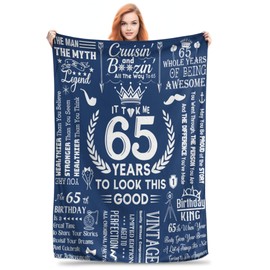 65th Birthday Gifts Men Women Blanket 60”X50”, Unique Happy 65th Birthday Throw Blanket, 65 Years Old Birthday Gifts Ideas for Daddy Grandma Grandpa 50x60