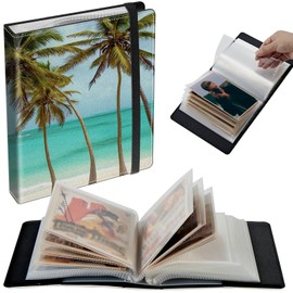 BFSEROBJ Small Photo Album 4x6 inch 120 Pictures PU Leather Photo Albums with Transparent Inner Pockets and Elastic Band for Wedding Boys Girl Travel Family Pictures - Palm Tree Beach