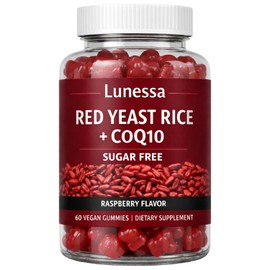 Lunessa Red Yeast Rice, with Red Yeast Rice 2400mg, CoQ10 200mg, Restores Body Vitality & Maintains Healthy Cholesterol Levels for Men & Women, Non-GMO, Vegan, Raspberry Flavor, 60 Gummies (1)