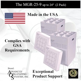 Advanced Organizing Systems - MGR-25-9 (2pkg) Roll File Storage Box - Corrugated 25x17.5x17.5 With 9 Compartments To Manage All Types of Documents up to 24 Inches Long