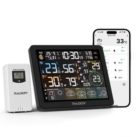 Raddy N80 WiFi Weather Station with Tuya APP, 8" Display, Indoor Outdoor Thermometer, PM2.5/AQI, UV Index, Sunrise/Sunset, 4 Alarms, 5-Day Forecast