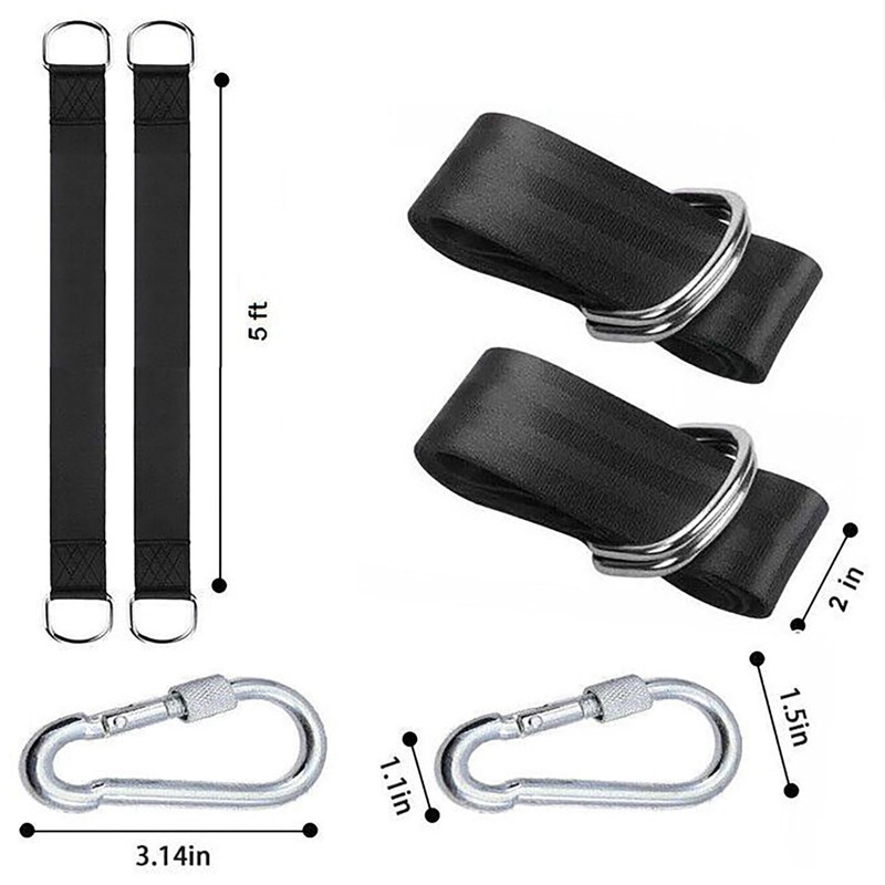 Set of 2 Swing Hammock Tree Hanging Straps Hooks Carabiner