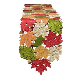 KEVA Fall Table Runner 72inches Long, Harvest Embroidered Thanksgiving Autumn Maple Leaves Table Runner 13x72 inch for Thanksgiving Kitchen Fall Table Decoration
