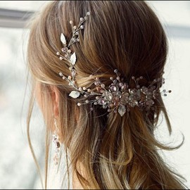 Aimimier Bridal Pink Crystal Headband Pink Opal Flower Leaf Hair Vine Wedding Hair Piece Prom Party Festival Hair Accessories for Women and Girls