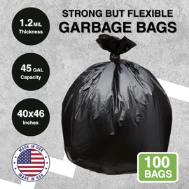Top Knot Bags 45 Gallon Garbage Trash Bag 40X46" 1.2 Mil Black 100 Count Can Liner Bulk 40 Gallon 41 Gallon 42 Gallon 43 Gallon 44 Gallon Made in USA