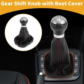 Partuto 5 Speed Manual Gear Shifter Knob W/Cover No.1T0711113R - Car Shift Lever Knob - for Volkswagen Caddy 2004-2009 Plastic Faux Leather Black Red - 1 Pc