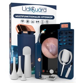Ear Wax Remover Otoscope 10MP HD Camera WiFi Flexible Digital Ear Cleaner Ear Mirror with Tweezers and Interchangeable Tips UdiGuard Pro-Clean - Adults and Children Throat Nose Ear Set