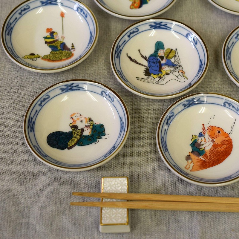 Dish Set, Stylish, Kutani Ware, Small Plates, Set of 7,