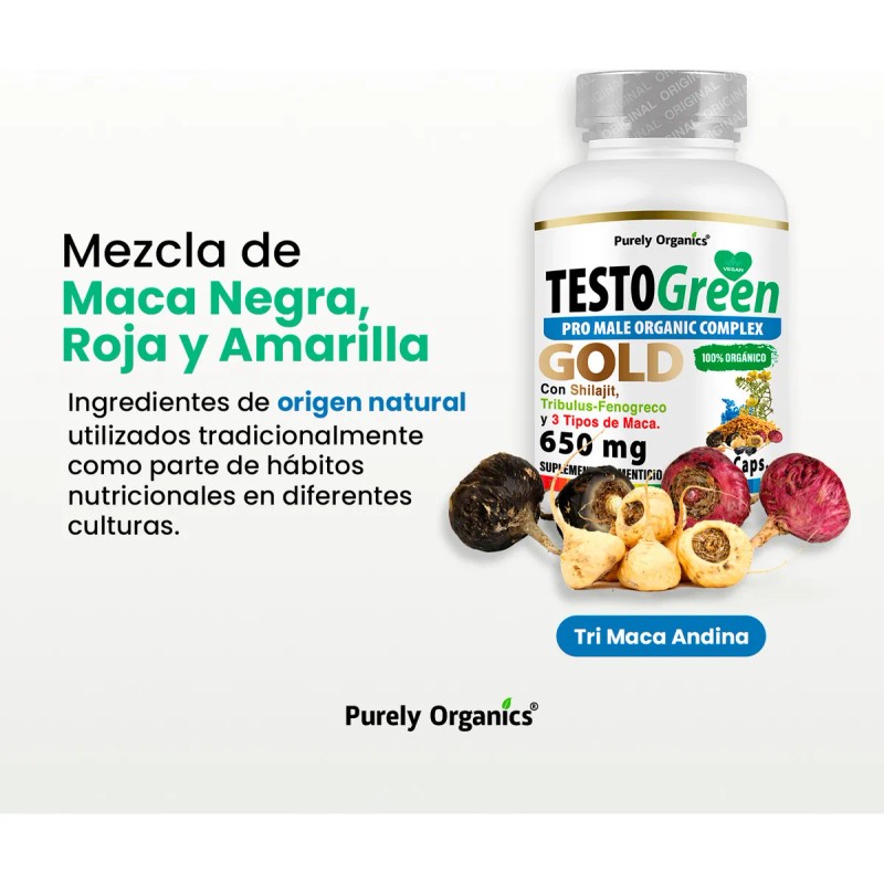 TestoGreen Gold | Pro Male Organic Complex | 200 Cápsulas