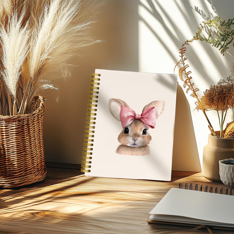 THDSE Coquette Pink Bows Bunny Notebook, Easter Rabbit Animal Spiral