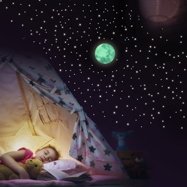 WANDKINGS Luminous Stickers Moon in Set with 250 Stars – Wall Stickers – Fluorescent & Glow in the Dark