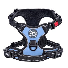 PoyPet No Pull Dog Harness with Neck Release Buckle, Reflective No-Choke Harness with 2 Leash Clip, Adjustable Soft Padded Pet Vest with Easy Control Handle for Medium Dogs (Light Blue,M)
