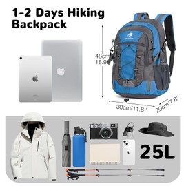 Outplea 25L Hiking Backpack Women Men Outdoor Backpacks Daypacks Waterproof Travel Backpack for Camping Hiking Mountaineering, Sea blue