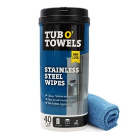 Tub O' Towels Heavy Duty Stainless Steel Cleaner Wipes, 40 Count, with 12” x 12: Micro Fiber Cloth