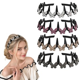 4Pcs Wavy Crystal Headband Butterfly,Butterfly Crystal Headband for Women Non Slip,Wave Rhinestone Headbands for Women's Hair,Elegant Comb Headbands with Teeth,Headbandes Gifts for Women