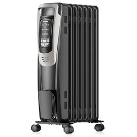 PELONIS Radiator Heater for indoor use Large Room with Remote, Thermostat & LED Display, Quiet Oil Filled Heater with 5 Temperature Settings, Overheat & Tip-Over Protection, Silver
