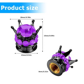 Crown Tire Valve Stem Caps, 4Pcs Handmade Bling Rhinestone Car Stem Air Caps Cover, Dustproof Tire Valve Caps for Bike Motorcycle Wheels, Auto Exterior Accessories for Girl Women (Black/Purple)