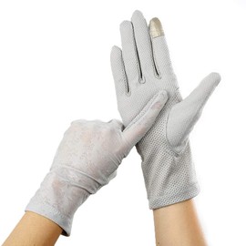 IPENNY Ladies Soft Cotton Gloves Sun UV Protection Driving Gloves Breathable Thin Full Finger Gloves Elegant Lace Sunblock Gloves Touch Screen Gloves Outdoor Cycling Fishing Hiking Gloves