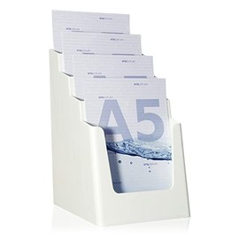 DIN A5 table brochure stand with four levels, flyer stand, white flyer holder, stable brochure holder, brochure stand, table brochure stand for A5 flyers, brochures, optional wall mounting