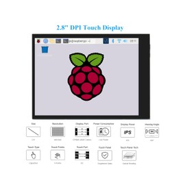 2.8inch DPI LCD Screen Compatible with RPi 5/4B/3B+/3B/3A+/Pi Zero/Zero W/WH/Zero 2W, 480x640 Resolution IPS Display, 5-Points Capacitive Touch Control, Optical Bonding Toughened Glass Cover
