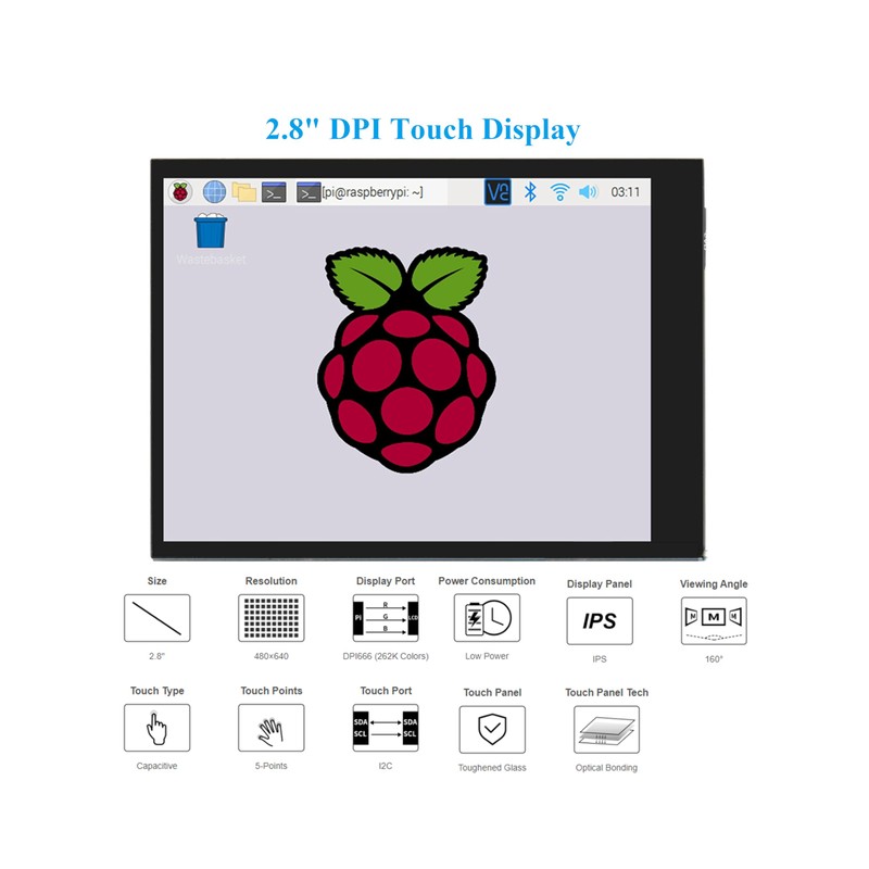 2.8inch DPI LCD Screen Compatible with RPi 5/4B/3B+/3B/3A+/Pi Zero/Zero W/WH/Zero